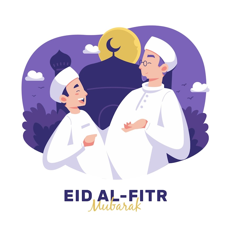 Vettore gratuito piatto eid al-fitr - eid mubarak illustrazione