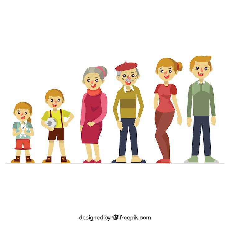 Vettore gratuito piatto famiglia felice con i nonni