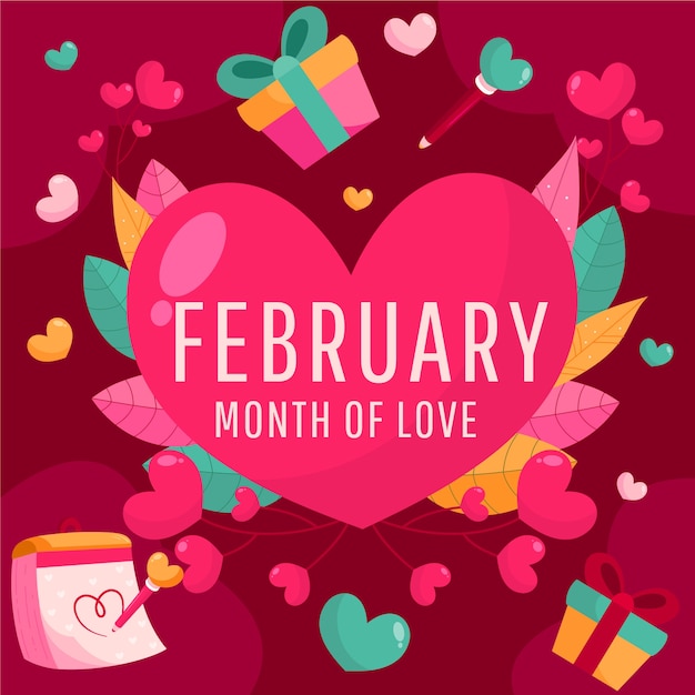 Piatto febbraio mese di sfondo d'amore