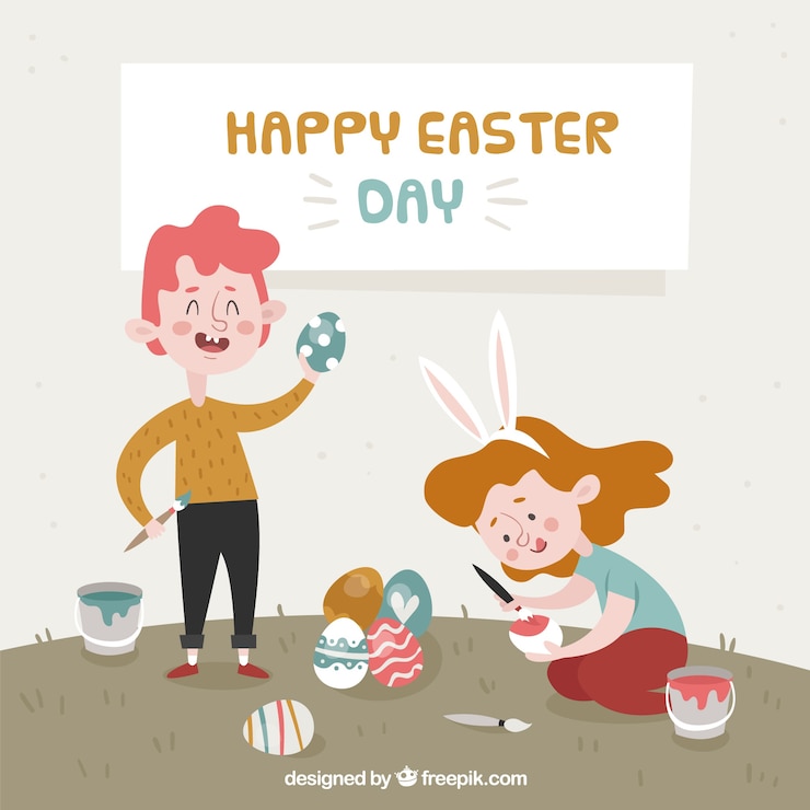 Vettore gratuito piatto felice giorno di pasqua sfondo