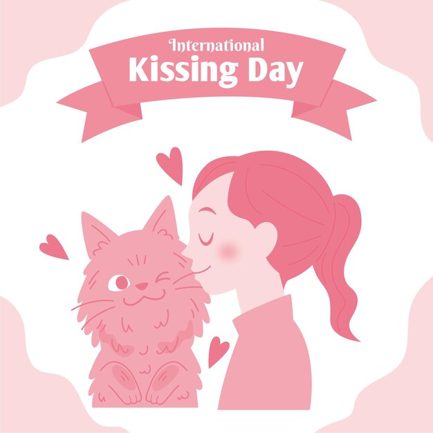 Piatto internazionale baciare giorno illustrazione con donna e gatto