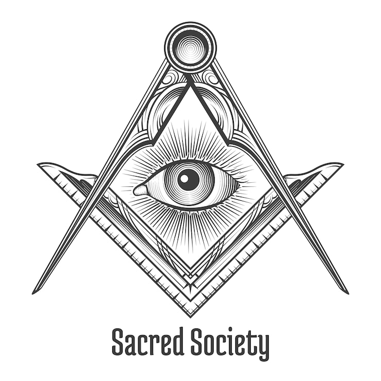Vettore gratuito piazza massonica e simbolo della bussola. mistico occulto esoterico, società sacra.
