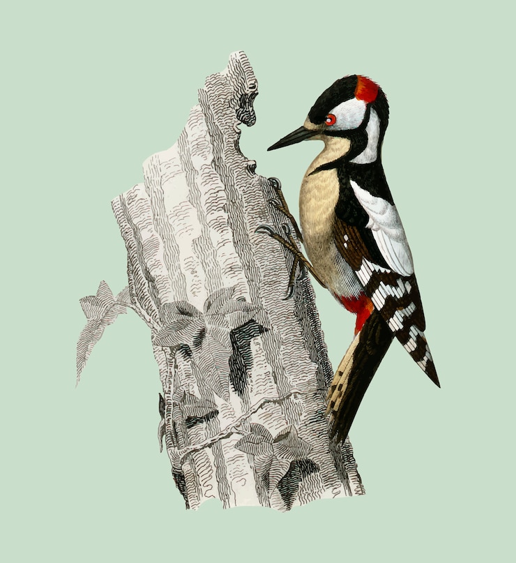 Vettore gratuito picchio rosso maggiore (picus major) illustrato da charles dessalines d'orbigny (1806-1876).