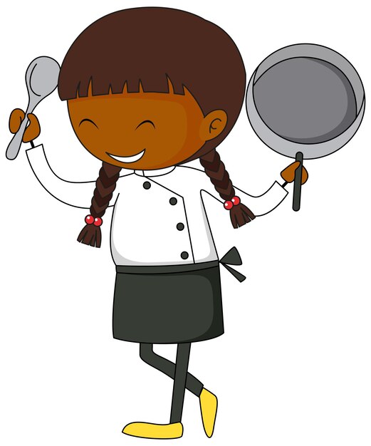Piccolo personaggio dei cartoni animati chef in stile doodle isolato
