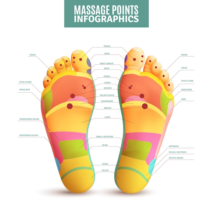 Vettore gratuito piedi massaggi punti infografica