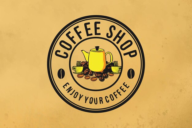 Pila di chicchi di caffè e teiera disegni logo ispirazione isolata su sfondo bianco