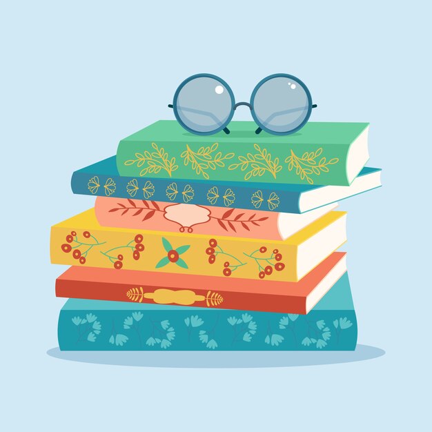 Pila di libri di design piatto disegnato a mano