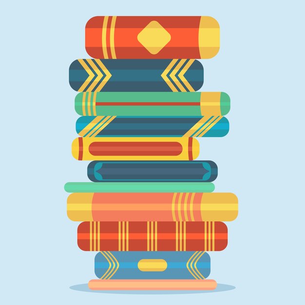 Pila di libri di design piatto disegnato a mano