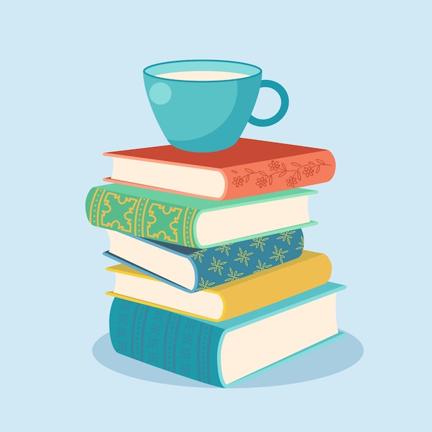 Pila di libri di design piatto disegnato a mano