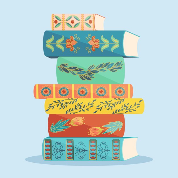Pila di libri di design piatto disegnato a mano