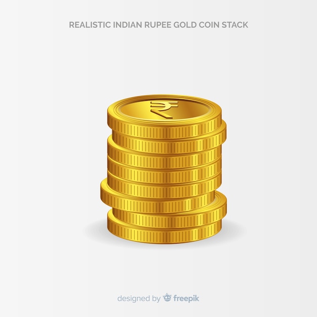 Pila di monete d&#39;oro realistica rupia indiana