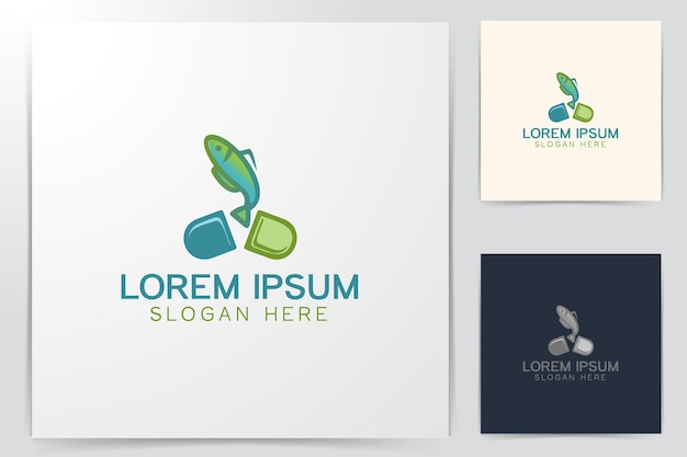 Pillola, pesce, supplemento disegni logo ispirazione isolata su sfondo bianco