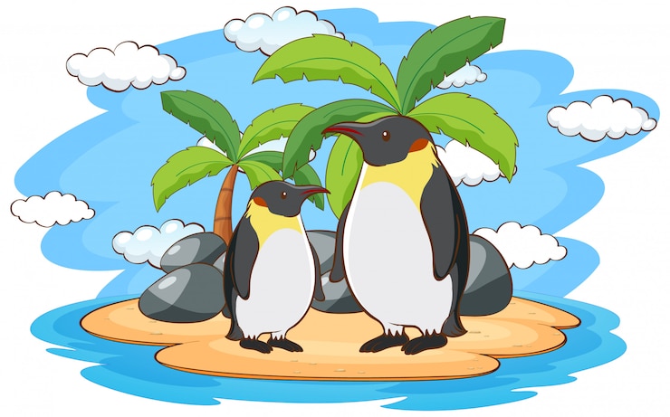 Vettore gratuito pinguini in piedi nell'isola
