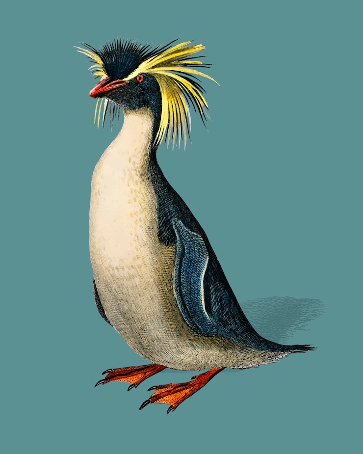 Vettore gratuito pinguino di rockhopper (eudyptes chrysocome) illustrato da charles dessalines d'orbigny (1806-1876).