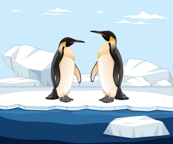 Vettore gratuito pinguino in piedi sul ghiaccio nell'artico