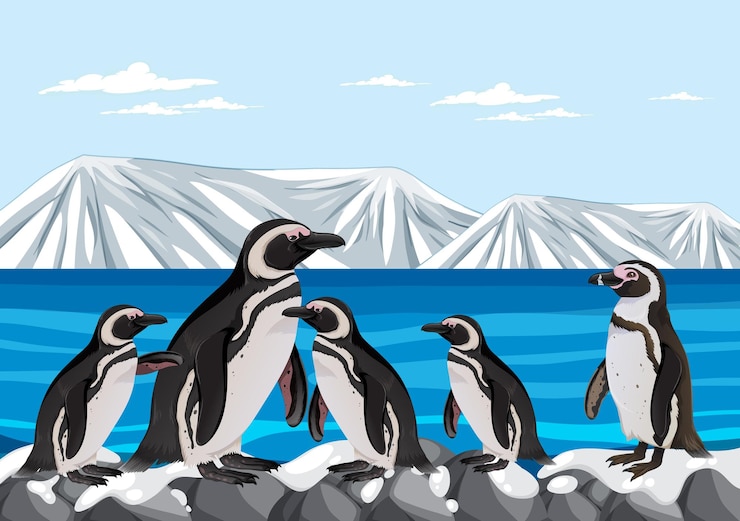 Vettore gratuito pinguino in piedi sul ghiaccio nell'artico