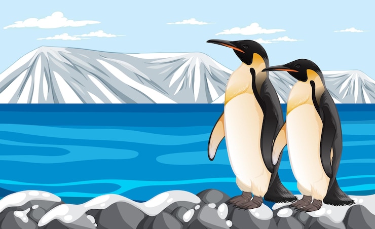 Vettore gratuito pinguino in piedi sulle rocce nell'artico