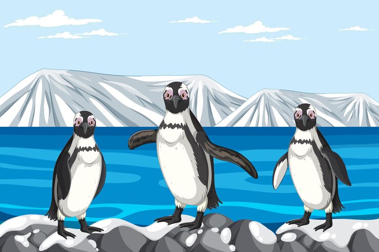 Vettore gratuito pinguino in piedi sulle rocce nell'artico