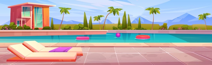 Vettore gratuito piscina vicino all'illustrazione di vettore dell'hotel della casa