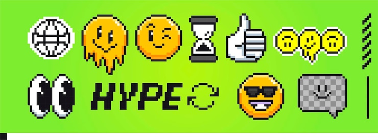 Vettore gratuito pixel emoticon collection on bright green bg