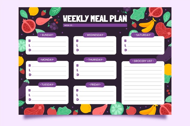 Planner pasto design piatto disegnato a mano