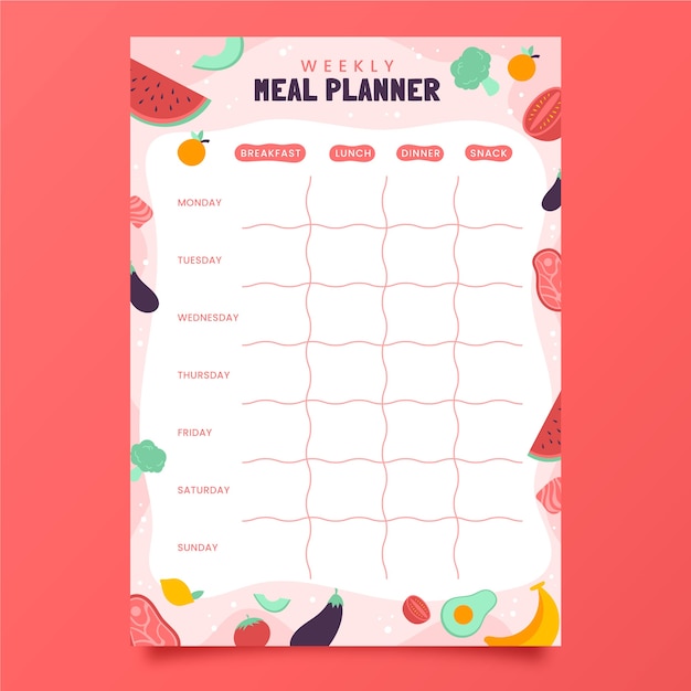 Planner pasto design piatto disegnato a mano