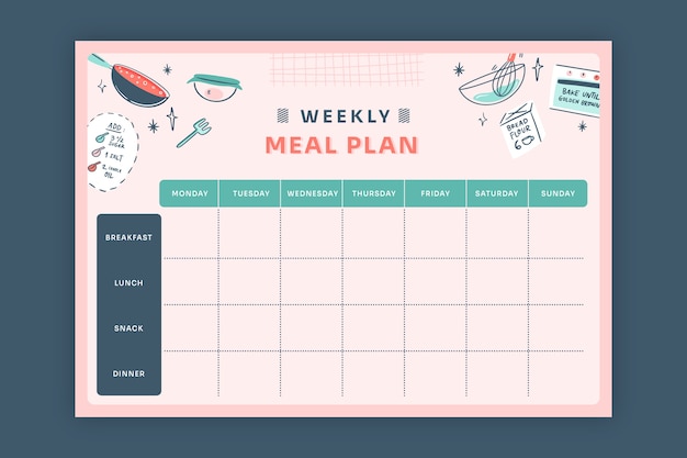 Planner pasto design piatto disegnato a mano