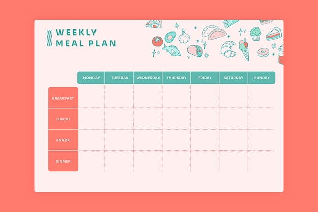 Planner pasto design piatto disegnato a mano