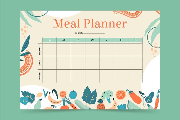 Planner pasto design piatto disegnato a mano