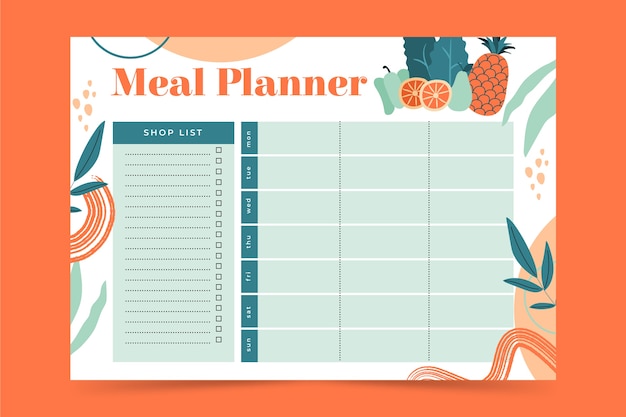 Planner pasto design piatto disegnato a mano