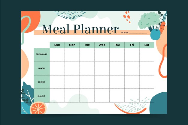 Planner pasto design piatto disegnato a mano