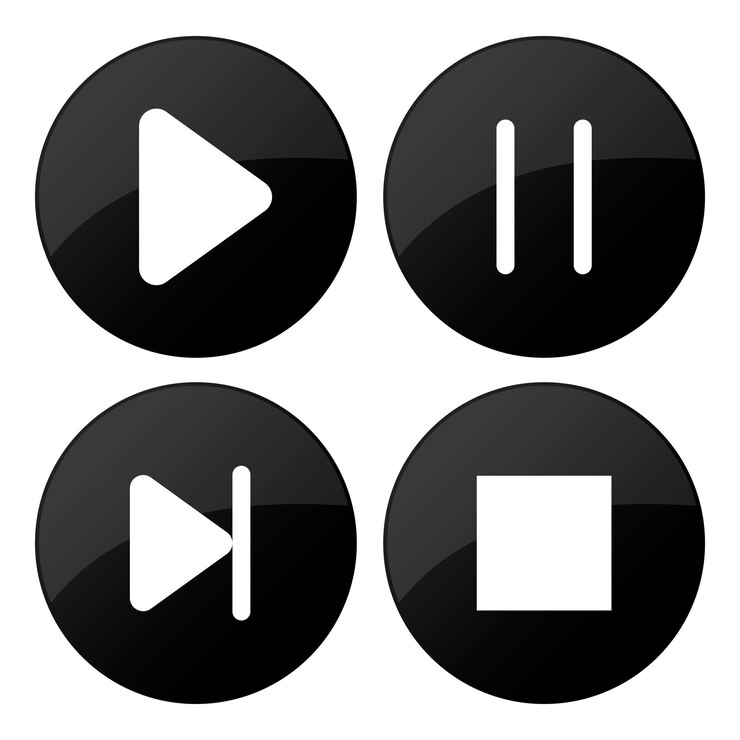 Vettore gratuito play pause fast forward stop in gradient circles