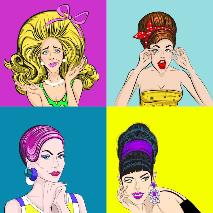 Vettore gratuito pop art belle donne concetto quadrato