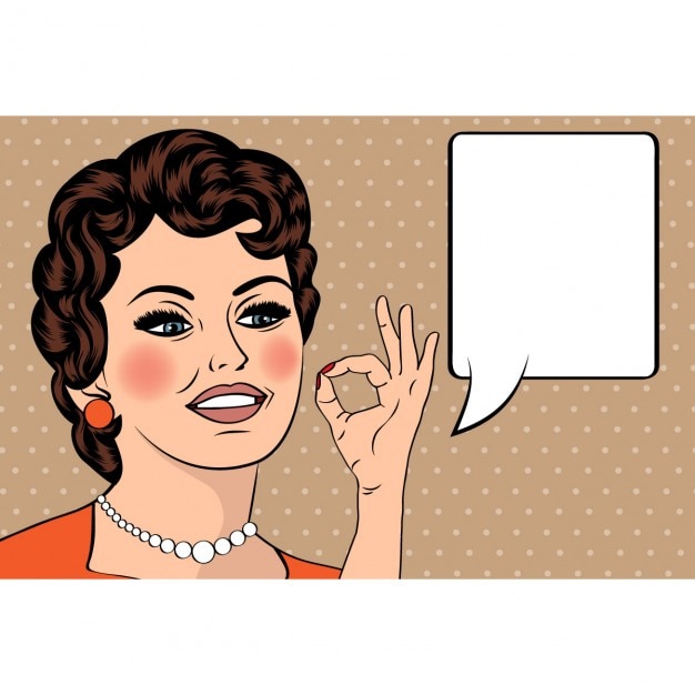 Vettore gratuito pop art donna sveglia retrò in stile fumetto con il segno ok illustrazione vettoriale