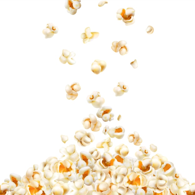 Popcorn dolce e salato che cade realistico su sfondo bianco illustrazione vettoriale