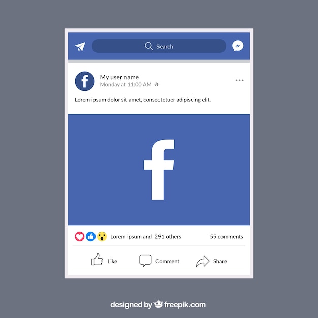 Post cellulare Facebook con design piatto
