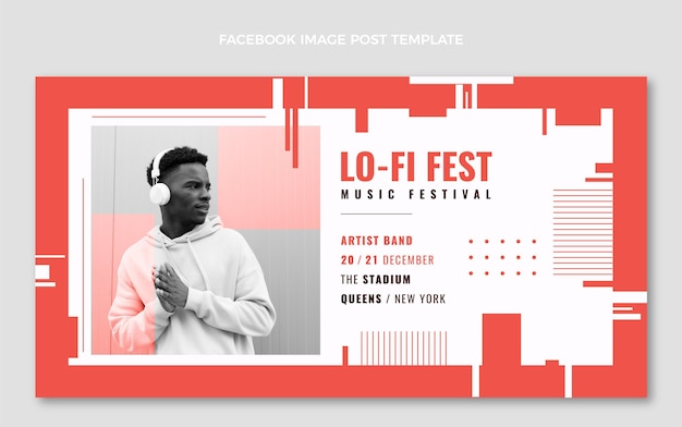 Post di facebook del festival di musica minimale dal design piatto