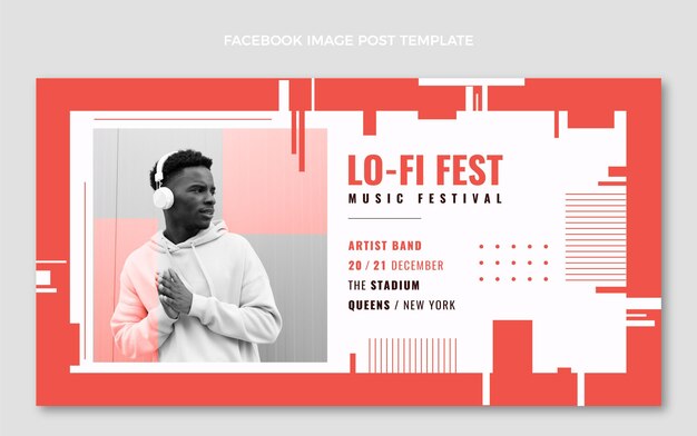 Post di facebook del festival di musica minimale dal design piatto