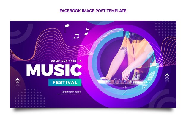 Post di facebook del festival musicale colorato sfumato