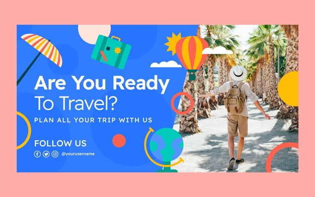 Post di facebook dell'agenzia di viaggi di design piatto