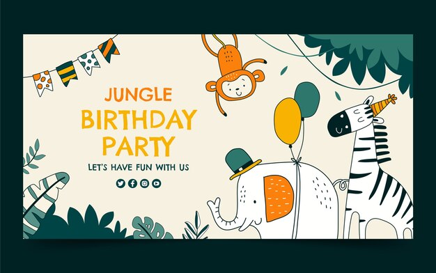 Post di facebook della festa di compleanno di animali disegnati a mano