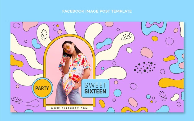 Post di facebook dolce 16 design piatto disegnato a mano
