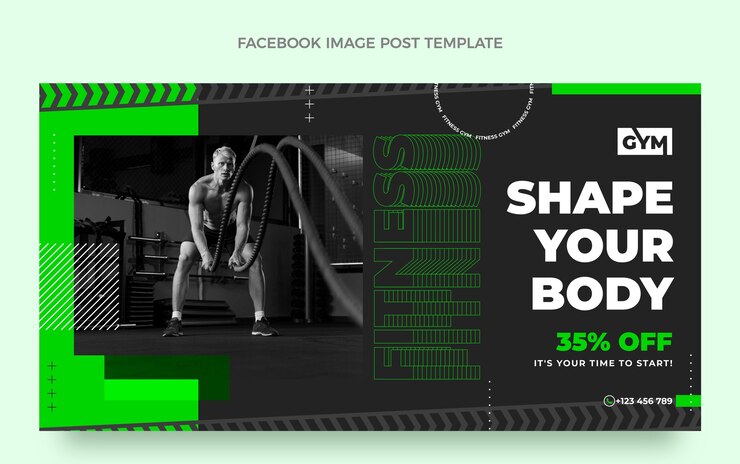 Vettore gratuito post di facebook fitness design piatto