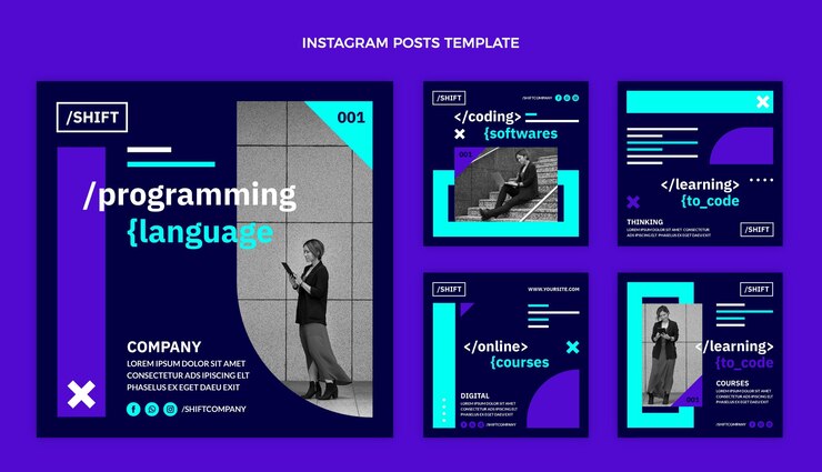 Vettore gratuito post di instagram con tecnologia minimale dal design piatto
