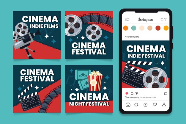 Post di instagram del festival del cinema dal design piatto