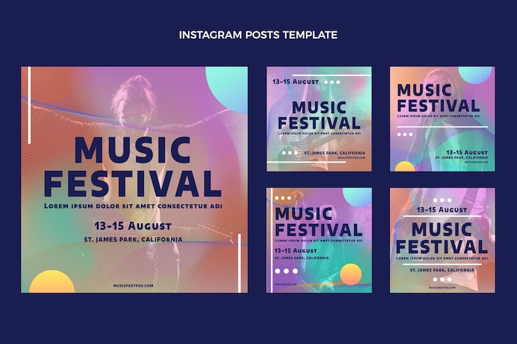 Vettore gratuito post di instagram del festival musicale colorato sfumato