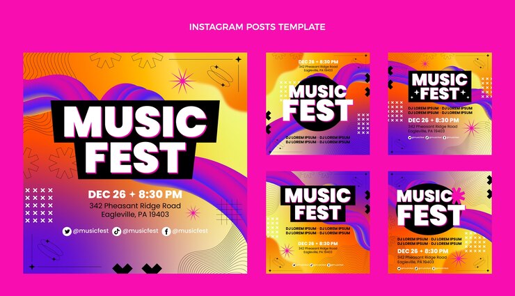 Vettore gratuito post di instagram del festival musicale colorato sfumato