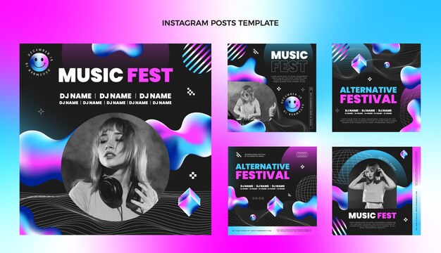 Post di instagram del festival musicale colorato sfumato