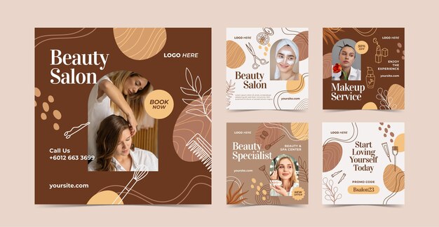 Post di instagram del salone di bellezza disegnato a mano