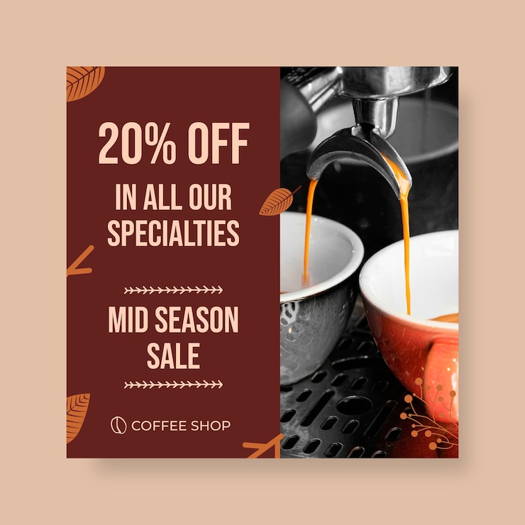 Vettore gratuito post di instagram dell'offerta autunnale della caffetteria naturale di doodle